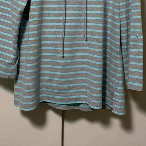 Coral Bay, long sleeve, gray & mint green striped tunic w/front tie, size 1X - Picture 6 of 10